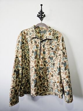 LL Bean Signature 1933 Chamois Pullover Shirt Size L Camo 1/4 Zip Cotton